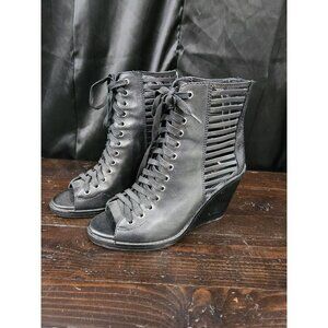 BCBGMaxazria Malbon Black Leather Curt-out Wedge Booties/Sz. 7.5M